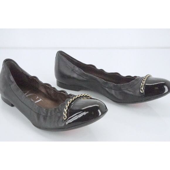 AGL Black Leather Bijoux Chain Embellished Patent Cap Toe Ballet Flat SZ 36 - Picture 4 of 12